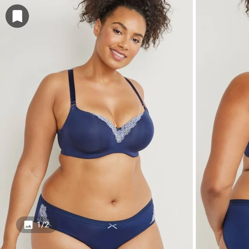 Cacique Navy Blue Lace Lightly Lined Racerback Convertible Balconette Bra 40B